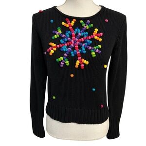 Vintage Michael Simon Sweater SZ XS Black Rainbow Snowflake Holiday Sample GUC